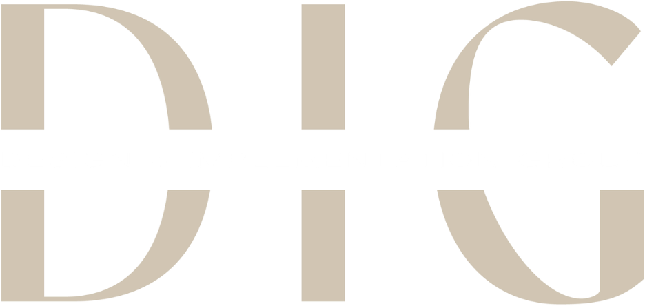 Logo for Design + Implementation Group with stylized beige DIC initials and the full name underneath.